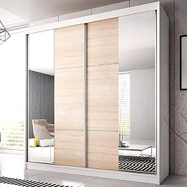 Malta-36 Sliding Mirror Door Wardrobe 233cm - White Matt