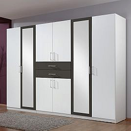 Wardrobe - DAKAR 6 Door Wardrobe White and Graphite 270cm