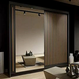 Sliding Wardrobe - ZEUS 2 Door Mirrored Wardrobe Black 203cm