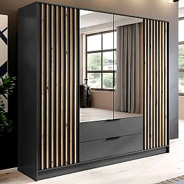 Wardrobe - ORION 4 Door Mirrored Wardrobe Graphite 206cm