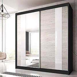 Malta-32 Sliding Mirror Door Wardrobe 233cm - Black Matt