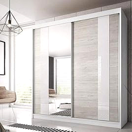 Malta-32 Sliding Mirror Door Wardrobe 233cm - White Matt