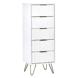MORDEN White Chest of Drawers - Tallboy, Medium-sized, 5 Drawers