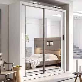 Sliding Wardrobe - IRVINE 2 Door Mirrored Wardrobe White Matt 181cm