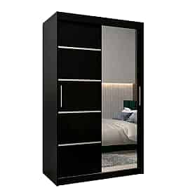 Sliding Wardrobe - VICENZA II 2 Door Mirrored Wardrobe Black 120cm
