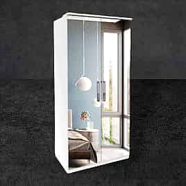 Wardrobe - OPULENT 2 Door Mirrored Wardrobe White 90cm