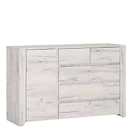 AKRON White Chest of Drawers - Large-sized, 5 Drawers