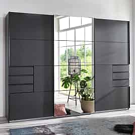 Sliding Wardrobe - SOGO 3 Door Mirrored Wardrobe Grey 270cm