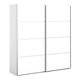Sliding Wardrobe - VASTO 2 Door Wardrobe with 5 Shelves White 182.4cm