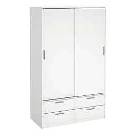 Sliding Wardrobe - LACOSTE 2 Doors and 4 Drawers Wardrobe White 121.2cm