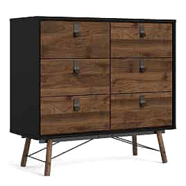 RYTON Black Chest of Drawers - Medium-sized, 6 Drawers, Double