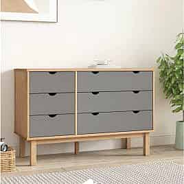 OLIVER Oak Finish Chest of Drawers - Large-sized, 6 Drawers, Double
