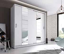 Sliding Wardrobe - ARTU 2 Door Mirrored Wardrobe White 220cm