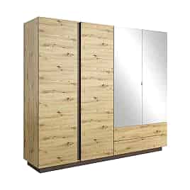 Wardrobe - ASMARA 4 Door Mirrored Wardrobe Oak 220cm