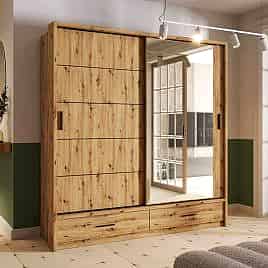Sliding Wardrobe - IRVINE 2 Door Mirrored Wardrobe Oak Artisan 200cm