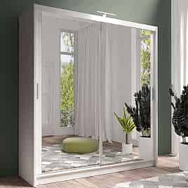 Sliding Wardrobe - AURORA 2 Door Full Mirrored Wardrobe White 203cm