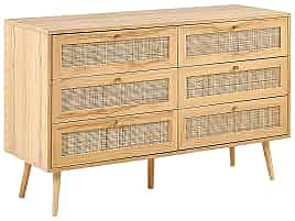 PADOVA Oak Finish Rattan Chest of Drawers - Large-sized, 6 Drawers