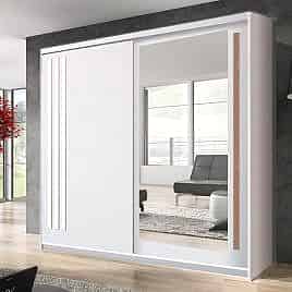 Sliding Wardrobe - ETHRA 2 Door Mirrored Wardrobe White 200cm