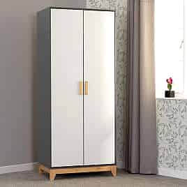 Wardrobe - CHATHAM 2 Door Wardrobe White Grey Metal Effect 80cm