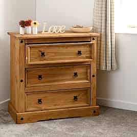 CLACTON Pine Finish Chest of Drawers - Large-sized, 3 Drawers