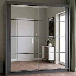 Sliding Wardrobe - DEXTER 2 Door Mirrored Wardrobe Grey 203cm