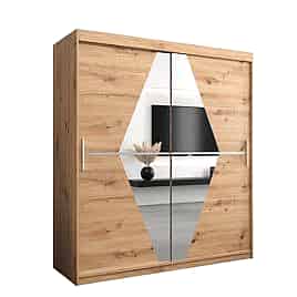 Sliding Wardrobe - SPURDLE 2 Door Mirrored Wardrobe Oak Artisan 180cm