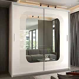 Sliding Wardrobe - COVINA 2 Door Mirrored Wardrobe White - 150cm