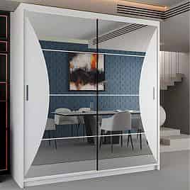 Sliding Wardrobe - CALEDONIA 2 Door Mirrored Wardrobe White - 203cm