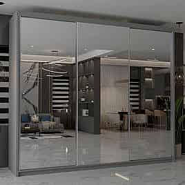 Sliding Wardrobe - CHICAGO II 3 Door Mirrored Wardrobe Grey 250cm