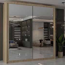 Sliding Wardrobe - CHICAGO II 2 Door Mirrored Wardrobe Oak - 150cm