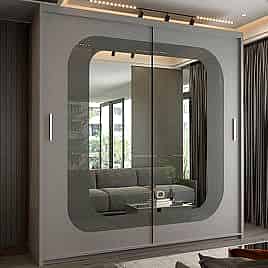 Sliding Wardrobe - COVINA 2 Door Mirrored Wardrobe Grey - 150cm