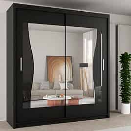 Sliding Wardrobe - HEFFNER 2 Door Mirrored 203cm Wardrobe - Black