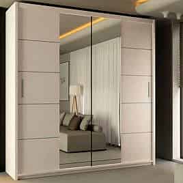 Sliding Wardrobe - LISBANE 2 Door Mirrored Wardrobe White - 150cm