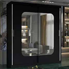 Sliding Wardrobe - MERICA 2 Door Mirrored Wardrobe Black - 180cm