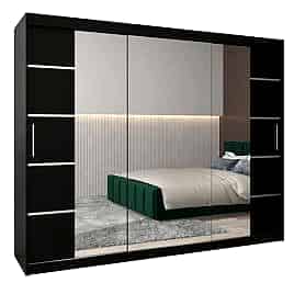 Sliding Wardrobe - VICENZA IV 3 Door Mirrored Wardrobe Black 250cm