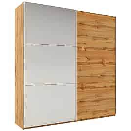 Sliding Wardrobe - WINFAIR 2 Door Mirrored Wardrobe Oak Wotan 225cm