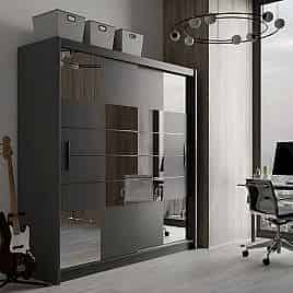 Sliding Wardrobe - KINROSS II 2 Door Mirrored Wardrobe Graphite 203cm