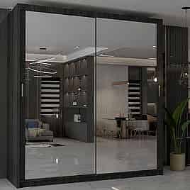 Sliding Wardrobe - CHICAGO II 2 Door Mirrored Wardrobe Wenge - 203cm