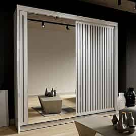 Sliding Wardrobe - ZEUS 2 Door Mirrored Wardrobe White 203cm