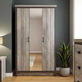 Wardrobe - BELONA 3 Door Mirrored Wardrobe Grey - 105cm