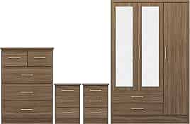 Wardrobe Set - NEWBIGGIN 3 Door Bedroom Set Rustic Oak Effect 116cm