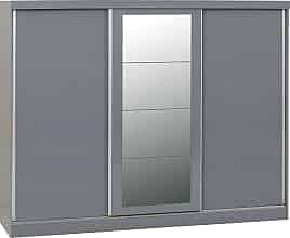 Sliding Wardrobe - NEWBIGGIN 3 Door Mirrored Wardrobe Grey 242.5cm