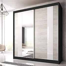 Sliding Wardrobe - MALTA II 2 Door Mirrored Wardrobe Black Matt 233cm