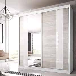 Sliding Wardrobe - MALTA II 2 Door Mirrored Wardrobe White Matt 233cm