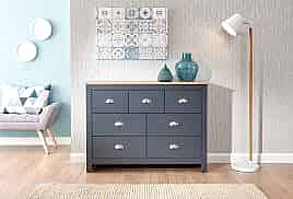 LEVIS Blue Chest of Drawers - Large-sized, 7 Drawers
