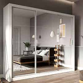 Sliding Wardrobe - INNISFAIL 3 Door Mirrored Wardrobe White 250cm