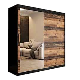 Sliding Wardrobe - CURTIS II 2 Door Mirrored Wardrobe Dark Oak 200cm