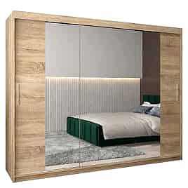 Sliding Wardrobe - TIVERTON II 3 Door Mirrored Wardrobe Oak Sonoma 250cm