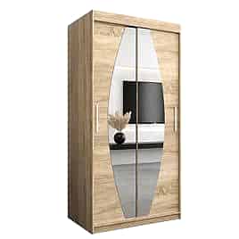 Sliding Wardrobe - WRIGHT 2 Door Mirrored Wardrobe Oak Sonoma 100cm