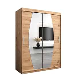 Sliding Wardrobe - WRIGHT 2 Door Mirrored Wardrobe Oak Artisan 150cm